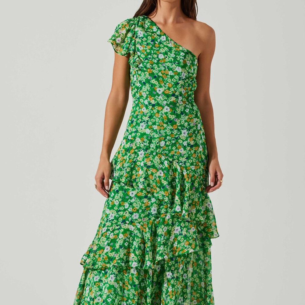 ASTR The Label Victoriana One Shoulder Floral Midi Dress